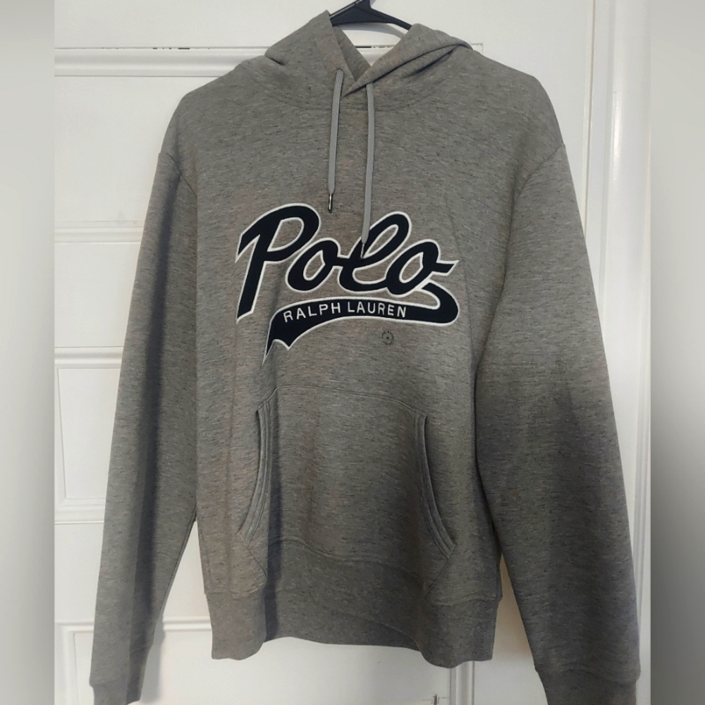Brand new with tags Polo Ralph Lauren Script Grey Pullover Hoodie Size Medium